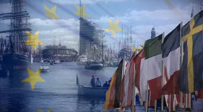 Harbour and Vessels in Bremerhaven, covered by EU-Flag